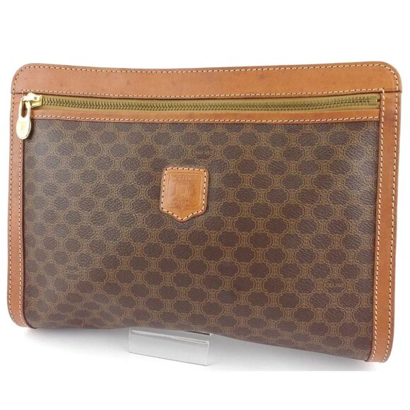 CELINE clutch bag macadam beige PVC ?~ leather Authentic used T17588 - Picture 1 of 9